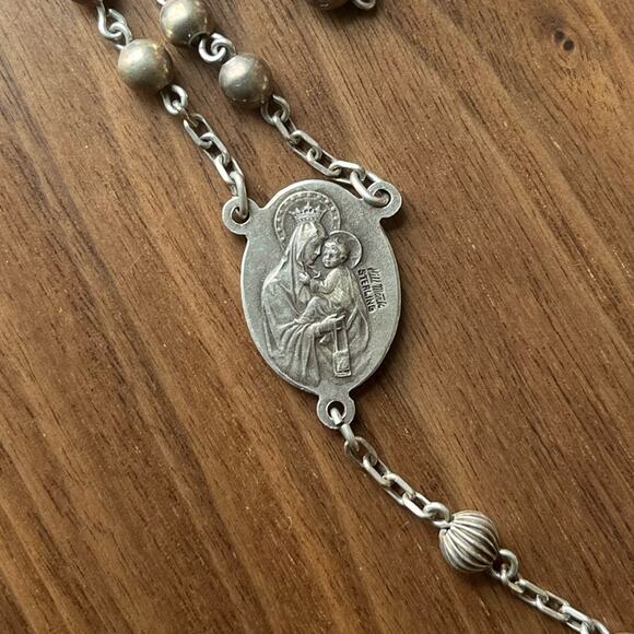 Vintage 1960s Hill Mark 925 STERLING Silver Rosary Bead Necklace Crucifix - Picture 12 of 16